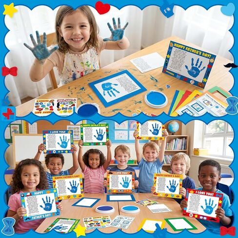 Lonfliness 30 Sets Father's Day Crafts Father's Day Poem Handprint Kit with 2 Pcs Large Ink Pads DIY Paper Photo Frame Craft Make Your Own Picture Frame Gifts for Holiday Party Classroom Activities in Kuwait