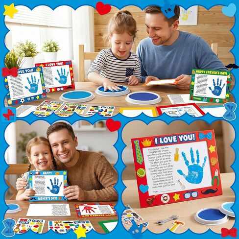 Lonfliness 30 Sets Father's Day Crafts Father's Day Poem Handprint Kit with 2 Pcs Large Ink Pads DIY Paper Photo Frame Craft Make Your Own Picture Frame Gifts for Holiday Party Classroom Activities in Kuwait
