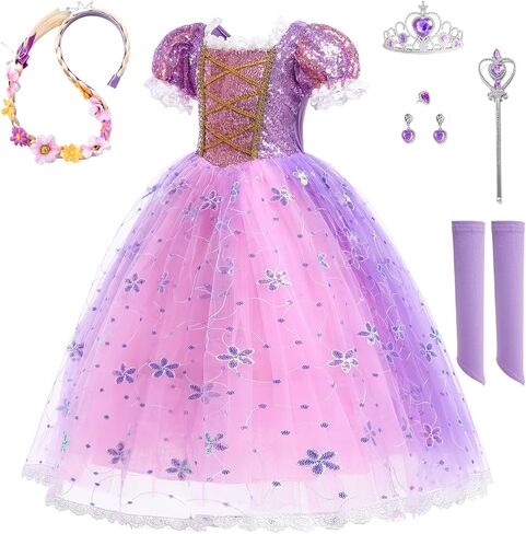 Purple Dress Princess Costume Girls Dress Up for Birthday Party Christmas Theme Outfit Accessory in Saudi Arabia