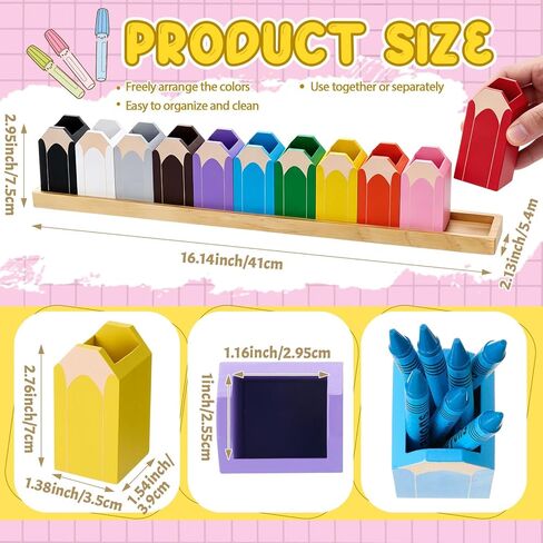 11 Pcs Pencil Shaped Crayon Holder with Stand Wooden Crayon Organizer for Classroom Colored Pencil Holder for Classroom Office Back to School Supplies (Pencils Not Included) in Saudi Arabia