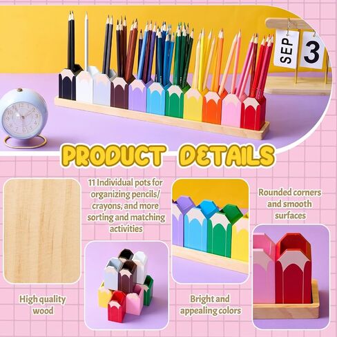 11 Pcs Pencil Shaped Crayon Holder with Stand Wooden Crayon Organizer for Classroom Colored Pencil Holder for Classroom Office Back to School Supplies (Pencils Not Included) in Saudi Arabia