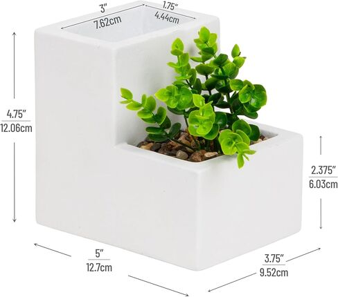 Mind Reader Ceramic Desktop Planter Pencil Cup, Desk Organizer with Faux Succulent, White in Kuwait