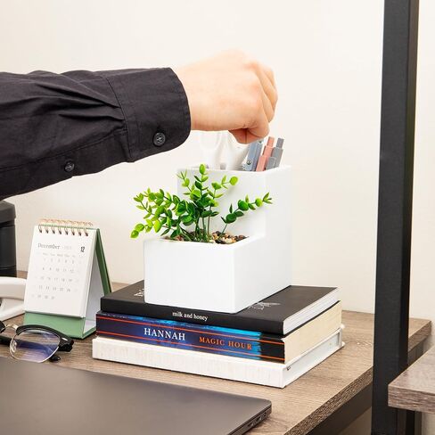 Mind Reader Ceramic Desktop Planter Pencil Cup, Desk Organizer with Faux Succulent, White in Kuwait
