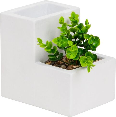 Mind Reader Ceramic Desktop Planter Pencil Cup, Desk Organizer with Faux Succulent, White in Kuwait