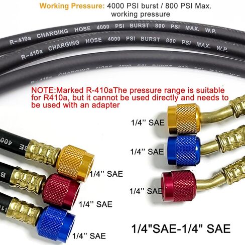 AC Gauge Set HVAC Gauges - 3 Way Manifold with R134A Refrigerant Recharge Kit for R410A, R22, R404A Refrigerants, 4000PSI Hoses, Quick Couplers, 410 Adapter, Puncturing Can Tap & Valve Core Tools in Saudi Arabia