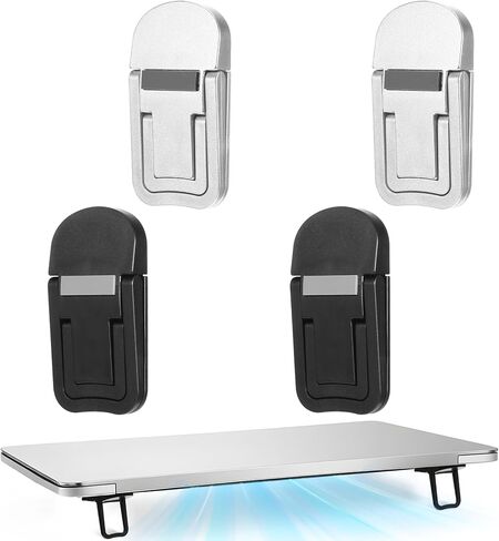 4 Pcs Portable Keyboard Riser, Dual Tilt Angle Adjustment Foldable Laptop Stand for Desk Self-Adhesive Plastic Laptop Feet Invisible Computer Keyboard Lift for Most Keyboards Black (25mm and 40mm) in Kuwait