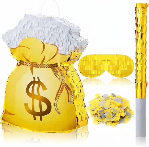 Shappy Coin Money Pinata with Blindfold Stick and Confetti for Boy Gender Reveal Pinata for Coin Bag Theme Birthday Party Decoration Gift Supplies Photo Pro(Coin) in Saudi Arabia