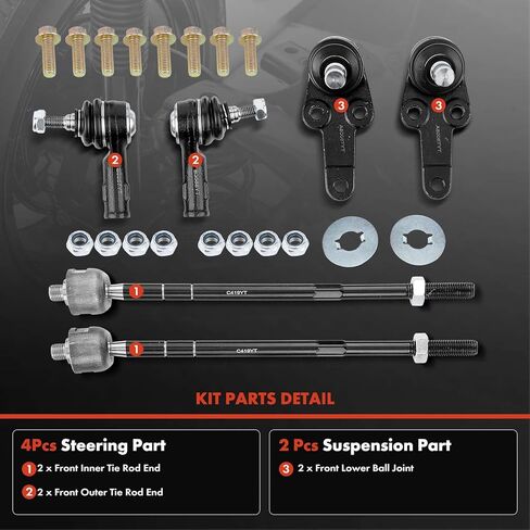 A-Premium 6Pcs Front Suspension Kit, Lower Ball Joint, Inner & Outer Tie Rod End, Compatible with Ford Focus 2000 2001 2002 2003 2004 in Kuwait