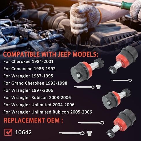 10642 Ball Joint Kit Heavy Duty Front Upper and Lower Compatible with Jeep Wrangler TJ/XJ/YJ/ZJ 1984-2006 for Comanche 1986-1992,for Cherokee 1984-2001 in Saudi Arabia