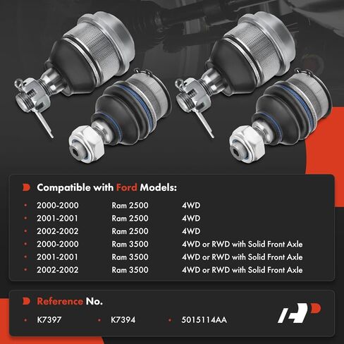 A-Premium Set of 4, Front Upper & Lower Ball Joints Kit, Compatible with Dodge - 2000-2002 - Ram 2500, Ram 3500 in Kuwait