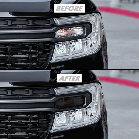 لون دخان الفينيل المقطوع مسبقًا من SlickMod لعلامة الجانب الأمامي لسيارة Ford Maverick 2022-2023 (3. علامة جانبية، 20% دخان داكن) in Kuwait