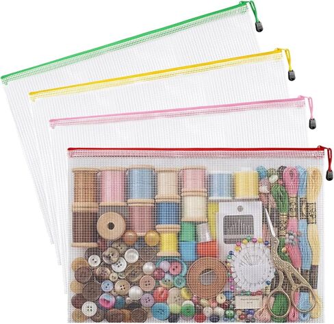 4 Pack Needlepoint Bag, Clear Mesh Sewing Bag with Zipper, 4 Colors, 17x12 Inch, Reusable Embroidery Project Bag, Suitable for Quilting, Knitting, Stitching & Craft Storage, For Sewing Art Enthusiasts in Saudi Arabia
