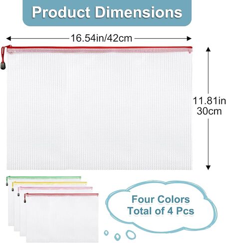 4 Pack Needlepoint Bag, Clear Mesh Sewing Bag with Zipper, 4 Colors, 17x12 Inch, Reusable Embroidery Project Bag, Suitable for Quilting, Knitting, Stitching & Craft Storage, For Sewing Art Enthusiasts in Saudi Arabia