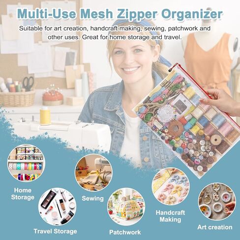4 Pack Needlepoint Bag, Clear Mesh Sewing Bag with Zipper, 4 Colors, 17x12 Inch, Reusable Embroidery Project Bag, Suitable for Quilting, Knitting, Stitching & Craft Storage, For Sewing Art Enthusiasts in Saudi Arabia