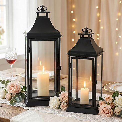 30" Tall Wooden Large Rustic Farmhouse Lantern Decor Set of 2, Natural in Saudi Arabia