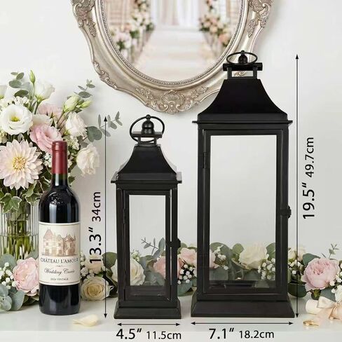 30" Tall Wooden Large Rustic Farmhouse Lantern Decor Set of 2, Natural in Saudi Arabia