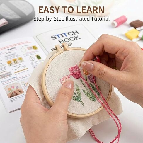Antenat Embroidery Stitch Book & Complete Kit for Beginners and Adults - Learn 41 Stitches with DIY Stamped Flower Patterns, Step-by-Step Instructions,DIY Needlework Gift in Saudi Arabia