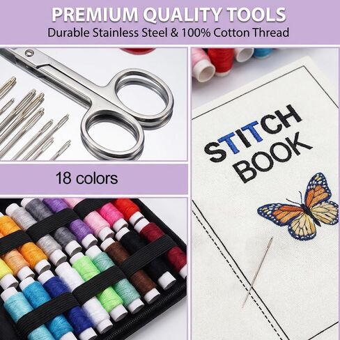 Antenat Embroidery Stitch Book & Complete Kit for Beginners and Adults - Learn 41 Stitches with DIY Stamped Flower Patterns, Step-by-Step Instructions,DIY Needlework Gift in Saudi Arabia