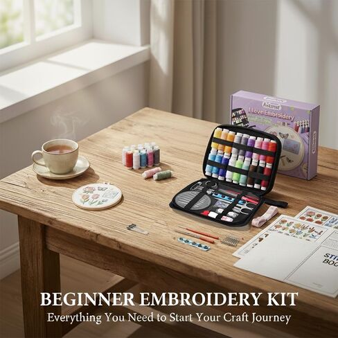 Antenat Embroidery Stitch Book & Complete Kit for Beginners and Adults - Learn 41 Stitches with DIY Stamped Flower Patterns, Step-by-Step Instructions,DIY Needlework Gift in Saudi Arabia