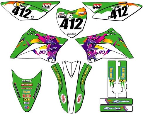 2010-2023 KLX 110 Throwback Green Senge Graphics Complete Kit with Rider I.D. Compatible with Kawasaki in Kuwait