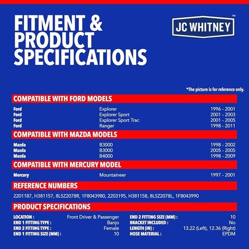 JC Whitney JFBAJCWBHH00202 Set of 2 Front Left & Right Brake Hydraulic Hoses - Compatible with Ford Explorer, Ranger, Explorer Sport, Explorer Sport Trac, Mazda B3000, Mercury Mountaineer in Kuwait