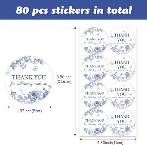 80Pcs Blue Floral Thank You Stickers Something Blue Before I Do Bridal Shower Decorations Round Vintage Butterfly Favor Stickers for Women Bachelorette Engagement Wedding Party Supplies in Saudi Arabia