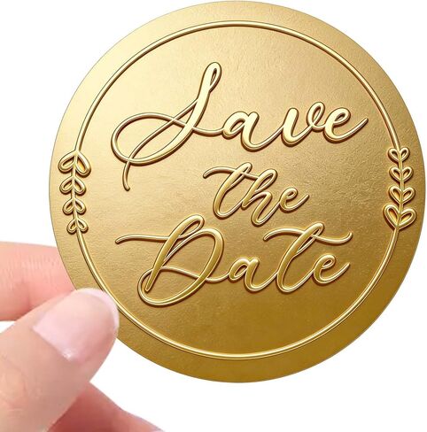 100 Pack Save The Date Embossed Wedding Thank You Stickers, Gold or Silver Foil Round Envelope Seals for Wedding Invitations, Party Favors & Gift Packaging, 1.6 Inch (Gold) in Kuwait