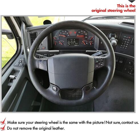 MEWANT Hand Stitch Black Faux Leather Steering Wheel Cover Wrap for Volvo VNL VNR FM FH 2004-2016 DIY Truck Accessory in Kuwait