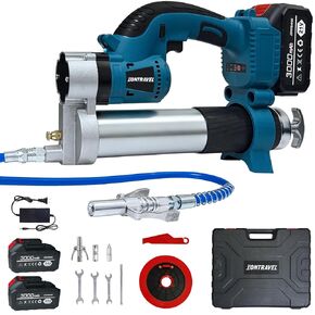 Electric Grease Gun Kit – 10000PSI Cordless Grease Gun with LED Light & 3-Speed Trigger, 14 oz, Fits Bulk & Cartridge Grease, Includes 2×3Ah Batteries, Charger & 19.7" Hose, for Heavy Duty Equipment in Saudi Arabia