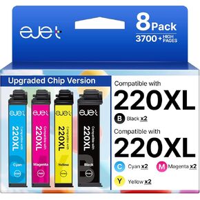تم إعادة تصنيعها لاستبدال خراطيش الحبر 220XL لخراطيش الحبر Epson 220 لطابعات Epson WF-2750 WF-2760 WF-2630 WF-2650 XP-420 XP-320 XP-424 (8 عبوات: 2 أسود، 2 سماوي، 2 أرجواني، 2 أصفر) in Kuwait