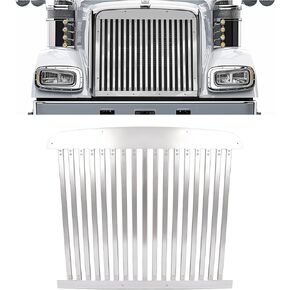KUAFU Front Bumper Grille Compatible with 1990-2024 Freightliner Classic & FLD 120 Upper Grill W/17 Vertical Bars Stainless Steel Silvery in Kuwait