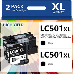 خرطوشة حبر سوداء Weemay LC501XL LC501 XL LC501XL2PK (2-أسود، 1000 صفحة) متوافقة مع خراطيش الحبر Brother LC501 LC501XL BK للطابعة Brother MFC-J1260W MFC-J1360DW MFC-J1410DW (أسود) in Kuwait