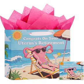 bigniuzi Hysterectomy Recovery Gift Bag Congrats On Your Uterus's Retirement Bag with Tissue Paper Greeting Card Hysterectomy Recovery Gift Wrapping Paper for Women Mom Friends Sister in Saudi Arabia