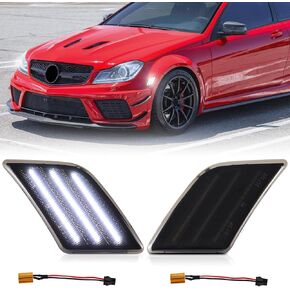 White LED Front Side Marker Lights Compatible for 2008-2011 Mercedes W204 C250 C300 C350 & 2008-2013 C63 AMG & 2005-2007 SL66 AMG, Smoked Lens 2PCS With Decorder in Saudi Arabia