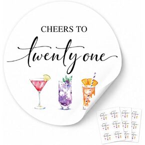 21st Birthday Party Stickers: Cheers to Twenty One Watercolor Drink Labels - Strong Adhesive Matte Paper 120 Pcs 1.6" Round Decals for Envelope Seals, Favor Bags & Cups Decor Supplies in Saudi Arabia