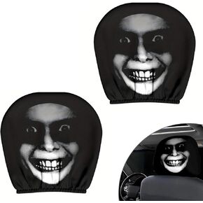 2-Pack Halloween Scary Eyes Car Headrest Covers, Funny Headrest Covers, Seat Protector Front Seat Rest Decoration for Most Cars, Trucks, SUV Models (Scary Smiley Face) in Saudi Arabia