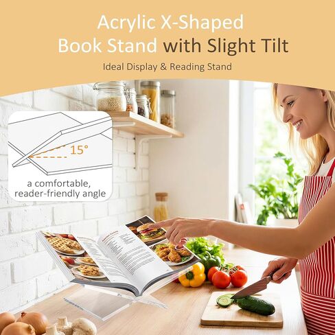 Acrylic Book Stand for Display, Large Book Holder 12.2"x9"x5.1" for Display and Reading, Book Display Stand, Open Bookstand for Cookbook, Bible, Coffee Table Book, Microfiber Cloth Included, Clear in Saudi Arabia
