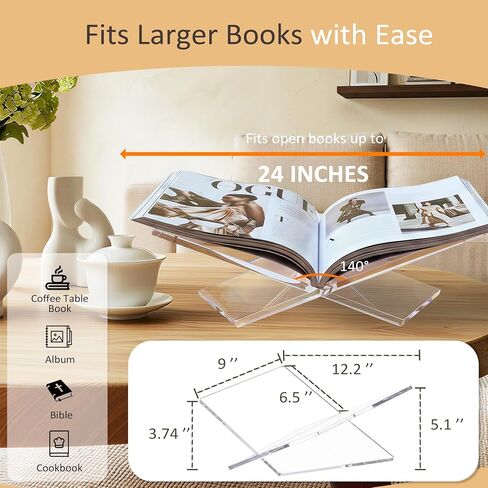 Acrylic Book Stand for Display, Large Book Holder 12.2"x9"x5.1" for Display and Reading, Book Display Stand, Open Bookstand for Cookbook, Bible, Coffee Table Book, Microfiber Cloth Included, Clear in Saudi Arabia