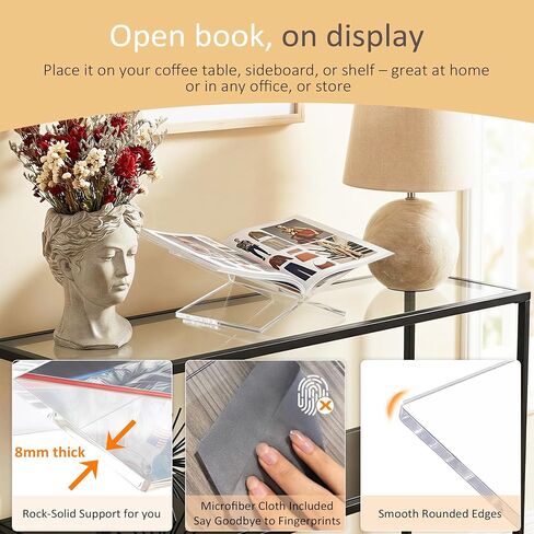 Acrylic Book Stand for Display, Large Book Holder 12.2"x9"x5.1" for Display and Reading, Book Display Stand, Open Bookstand for Cookbook, Bible, Coffee Table Book, Microfiber Cloth Included, Clear in Saudi Arabia