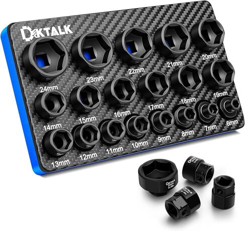19-Piece 3/8" Drive Metric Stubby Impact Socket Set, Low Profile Design Impact Sockets for Tight Spaces, Cover 6mm-24mm, Cr-Mo Steel in Saudi Arabia