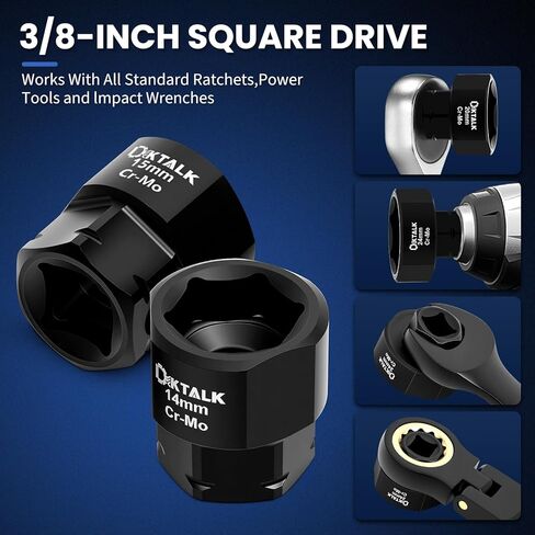 19-Piece 3/8" Drive Metric Stubby Impact Socket Set, Low Profile Design Impact Sockets for Tight Spaces, Cover 6mm-24mm, Cr-Mo Steel in Saudi Arabia