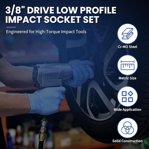 19-Piece 3/8" Drive Metric Stubby Impact Socket Set, Low Profile Design Impact Sockets for Tight Spaces, Cover 6mm-24mm, Cr-Mo Steel in Saudi Arabia