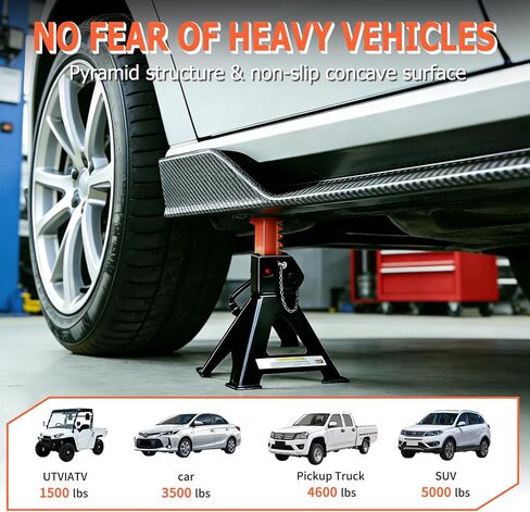 Jack Stands, 3 Ton (6,600 lbs) Extra Tall Heavy Duty Car Jack Stand, 13.39-21.06 inch Adjustable Height for SUV, MPV, Car, UTV/ATV, Black, 1 Pair in Saudi Arabia