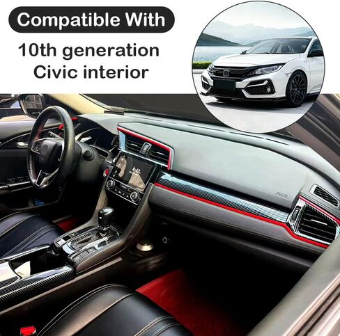 TKREENO مناسب لسيارة Honda 10th Gen Civic 2016 2017 2018 2019 2020 2021 إكسسوارات من ألياف الكربون لون السيارة الداخلي وحدة التحكم المركزية لوحة القيادة غطاء لوحة شريطية إطار فتحة تهوية الهواء ملصق تزيين in Kuwait