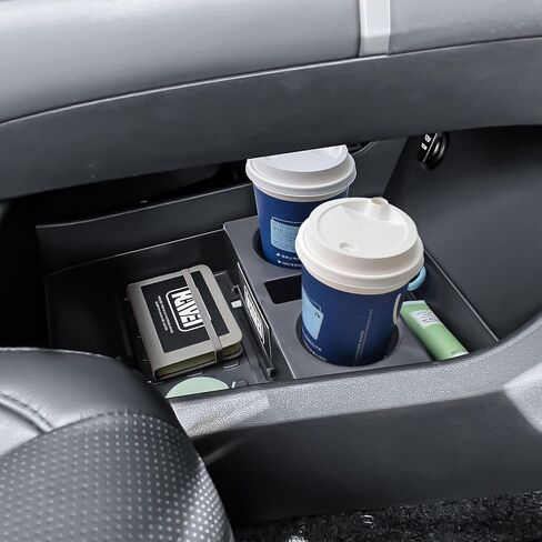 منظم وحدة التحكم المركزية السفلية HGWEI متوافق مع الملحقات الداخلية Hyundai Santa Fe 2024 2025 2026، صندوق تخزين مسند الذراع الأرضي، صينية إدخال أسفل مقسم الحجرة مع حامل أكواب أسود in Kuwait