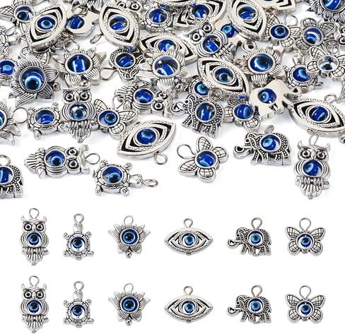 Tibetan Style Pendant with Evil Eye Antique Silver Flower Eye Sea Turtle Owl Butterfly Charms for DIY Jewelry Crafts Necklace Bracelet Earrings in Kuwait