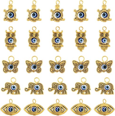Tibetan Style Pendant with Evil Eye Antique Silver Flower Eye Sea Turtle Owl Butterfly Charms for DIY Jewelry Crafts Necklace Bracelet Earrings in Kuwait