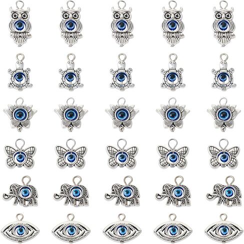 Tibetan Style Pendant with Evil Eye Antique Silver Flower Eye Sea Turtle Owl Butterfly Charms for DIY Jewelry Crafts Necklace Bracelet Earrings in Kuwait