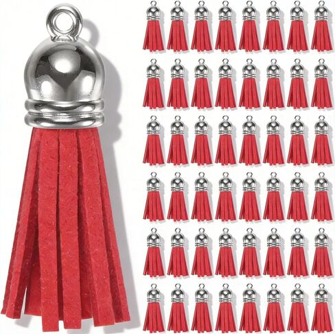 50 Pcs Red Tassels for Crafts, Mini Leather Tassel Charms, Bulk Decorative Pendants for Keychain Earrings Jewelry Making Bookmark DIY Accessories in Kuwait