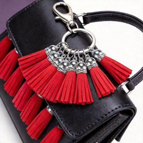 50 Pcs Red Tassels for Crafts, Mini Leather Tassel Charms, Bulk Decorative Pendants for Keychain Earrings Jewelry Making Bookmark DIY Accessories in Kuwait